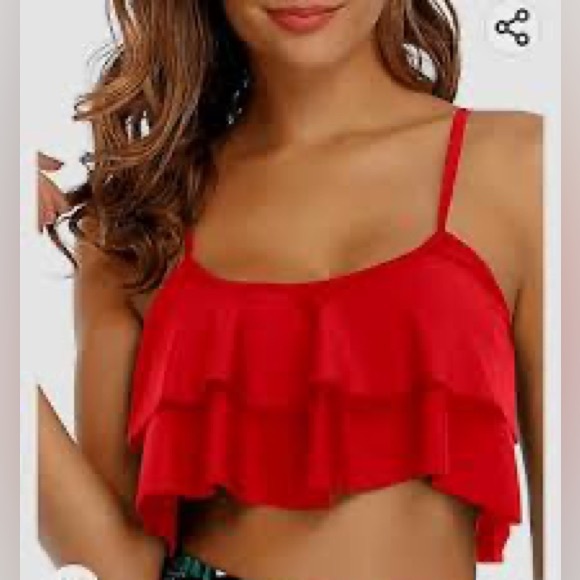 Red Ruffle Off-Shoulder Bikini Top - Picture 4 of 4